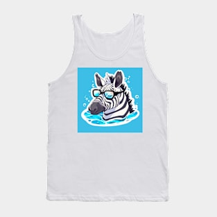 A zebra with glasses is resting in the water. Tank Top